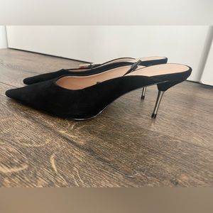 Zara Suede Leather Kitten Mules With Metallic Small Heels shoes 38